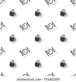 Meal Time Cup Of Hot Drink And Cutlery Seamless Pattern Clear Background