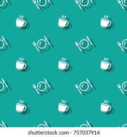 Meal Time Cup Of Hot Drink And Cutlery Seamless Background Pattern