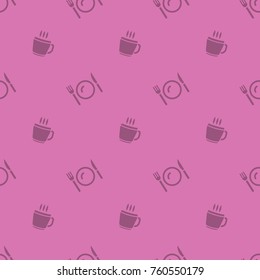 Meal Time Cup Of Hot Drink And Cutlery Seamless Silhouette Pattern Background