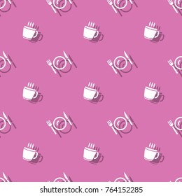 Meal Time Cup Of Hot Drink And Cutlery Seamless Pattern Background