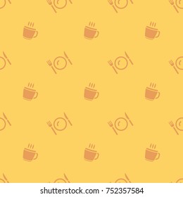 Meal Time Hot Drink Cup And Cutlery Seamless Background Silhouette Pattern