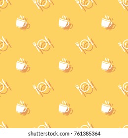 Meal Time Hot Drink Cup And Cutlery Seamless Background Pattern