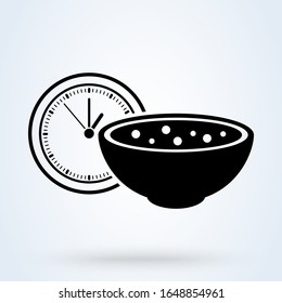 Meal time icon. Lunch, dinner, breakfast time icon in line style. Dish, nutrition time, diet signs. Eat healthy, meal routine icons.