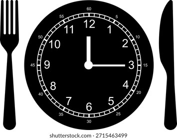 Conjunto de iconos de hora de comida. Placa de comedor con reloj, cuchillo y tenedor, restaurante, culinario, comedor. Concepto de Tiempo para Comer. Icono de cubiertos. Cuchara, tenedores, cuchillo. Ilustración vectorial aislada