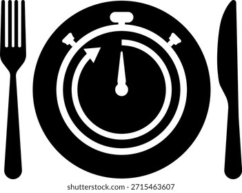 Meal Time Icon Set. Dining plate With Clock, Knife And Fork, Restaurant, Culinary, Dining. Time to Eat Concept. Cutlery icon. Spoon, forks, knife. Isolated Vector Illustration