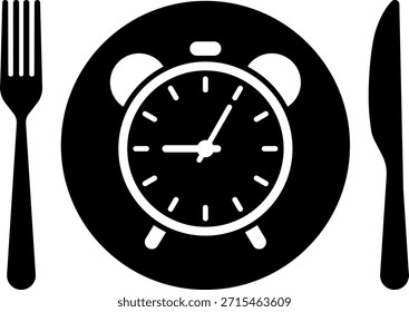 Meal Time Icon Set. Dining plate With Clock, Knife And Fork, Restaurant, Culinary, Dining. Time to Eat Concept. Cutlery icon. Spoon, forks, knife. Isolated Vector Illustration