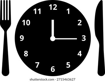 Conjunto de iconos de hora de comida. Placa de comedor con reloj, cuchillo y tenedor, restaurante, culinario, comedor. Concepto de Tiempo para Comer. Icono de cubiertos. Cuchara, tenedores, cuchillo. Ilustración vectorial aislada