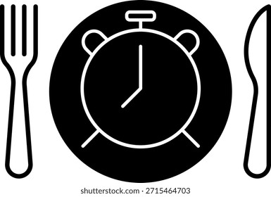 Meal Time Icon Set. Dining plate With Clock, Knife And Fork, Restaurant, Culinary, Dining. Time to Eat Concept. Cutlery icon. Spoon, forks, knife. Isolated Vector Illustration
