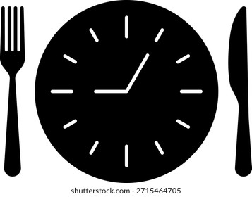 Meal Time Icon Set. Dining plate With Clock, Knife And Fork, Restaurant, Culinary, Dining. Time to Eat Concept. Cutlery icon. Spoon, forks, knife. Isolated Vector Illustration