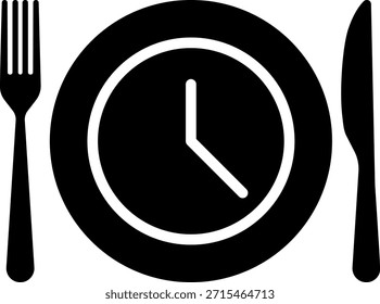 Meal Time Icon Set. Dining plate With Clock, Knife And Fork, Restaurant, Culinary, Dining. Time to Eat Concept. Cutlery icon. Spoon, forks, knife. Isolated Vector Illustration