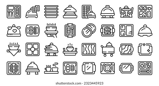 Meal tray icons set outline vector. Food cooking. Menu work