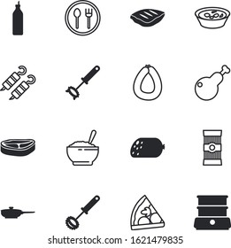 meal vector icon set such as: oatmeal, cooker, types, shashlik, bottle, holiday, top, table, plastic, bag, spicy, cheese, vegetarian, organic, snack, turkey, fast, home, pizzeria, web, technology