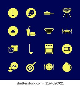 meal vector icons set. with dining table restaurant, microwave, grill and ladle spoon in set