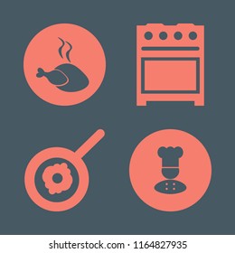 meal vector icons set. with gas stove, chef, fried egg and hot chicken in set