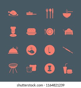 meal vector icons set. with grill, rolling pin, soup and ladle spoon in set