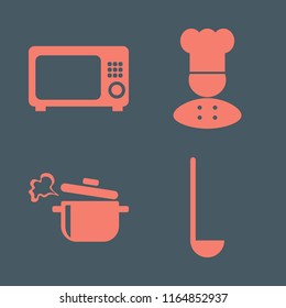 meal vector icons set. with ladle spoon, chef, boiled pan and microwave in set