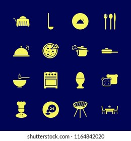 meal vector icons set. with proper meal, pan, bread slices and folk spoon knife in set