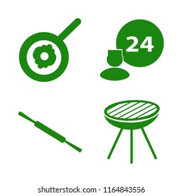 meal vector icons set. with rolling pin, fried egg, room service and grill in set
