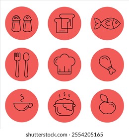  Set of Meal-Related Vector Line Icons. editable Stroke.