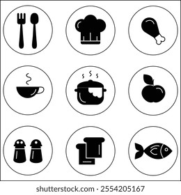  Set of Meal-Related Vector Line Icons. editable Stroke.