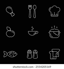  Set of Meal-Related Vector Line Icons. editable Stroke.