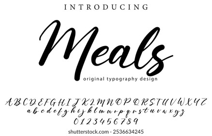 Meals Font Stylish brush painted an uppercase vector letters, alphabet, typeface