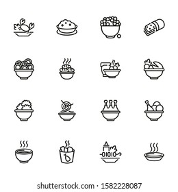 Meals line icon set. Bowl, chicken, Chinese noodle. Food concept. Can be used for topics like cooking, restaurant, dinner