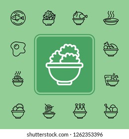 Meals line icons. Set of line icons on white background. Cooking concept. Salad, fish, chicken. Vector illustration can be used for topics like kitchen, cooking, restaurants