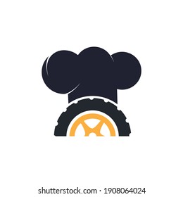Meals on wheels logo concept. Tire and chef hat icon.	
