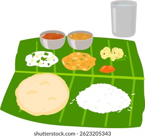 Meals served on banana leaves