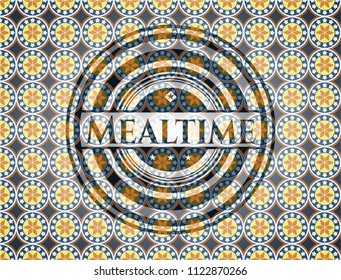 Mealtime arabic badge background. Arabesque decoration.