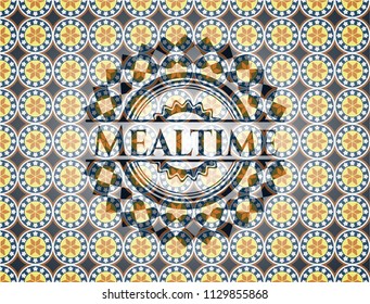 Mealtime arabic badge background. Arabesque decoration.
