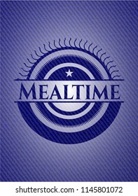 Mealtime badge with denim background