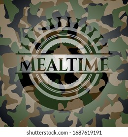 Mealtime camouflaged emblem. Vector Illustration. Detailed.