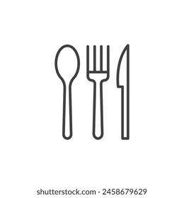 Mealtime Cutlery Icon Set. Dining fork, knife, and spoon vector symbol. Fine restaurant utensils sign.