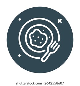 Mealtime depiction Fried egg and fork. Icon symbol illustration
