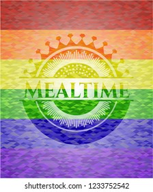 Mealtime emblem on mosaic background with the colors of the LGBT flag
