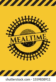 Mealtime inside warning sign, black grunge emblem. Vector Illustration. Detailed.