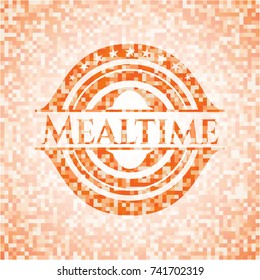 Mealtime orange mosaic emblem with background