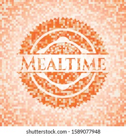 Mealtime orange mosaic emblem. Vector Illustration. Detailed.