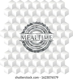 Mealtime realistic grey emblem with cube white background