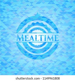 Mealtime realistic sky blue emblem. Mosaic background