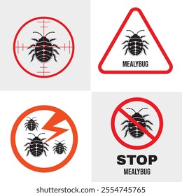 Mealybug icon silhouette. Red Target pesticide stop sign. insect repellent