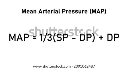 Mean arterial pressure formula. Calculating map. Diastolic blood pressure and systolic blood pressure. Scientific resources for teachers and students. Vector illustration isolated on white background.