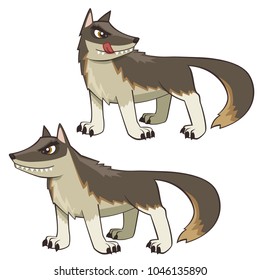 Mean Bad Wolf Cartoon Vector Illustration in Two Poses Isolated on White