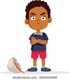 
Mean Boy Broke the Dishes Without Regret Vector Character. Unruly child causes damage to the dishware and acts out
