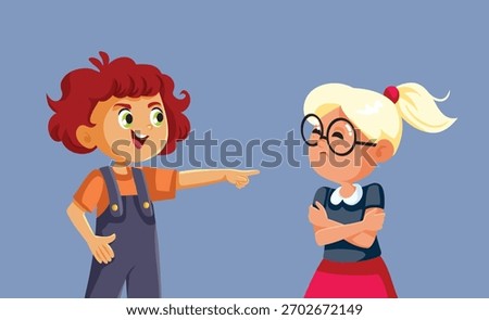 
Mean Boy Making Fun of a Girl Vector Illustration. Cruel brother poking fun being aggressive towards his sister