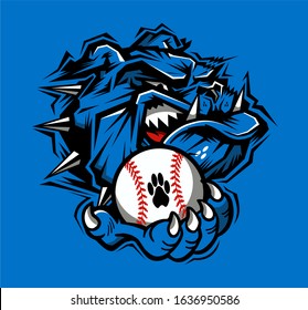 mean bulldog baseball team mascot holding ball for school, college or league