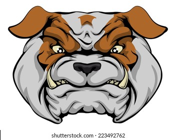 A mean bulldog dog character or sports mascot staring forward 