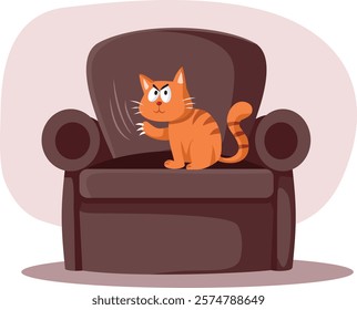 
Mean Cat Scratching the Furniture at Home Vector Illustration. Evil cat sitting in armchair leaving scratch marks on the upholstery
